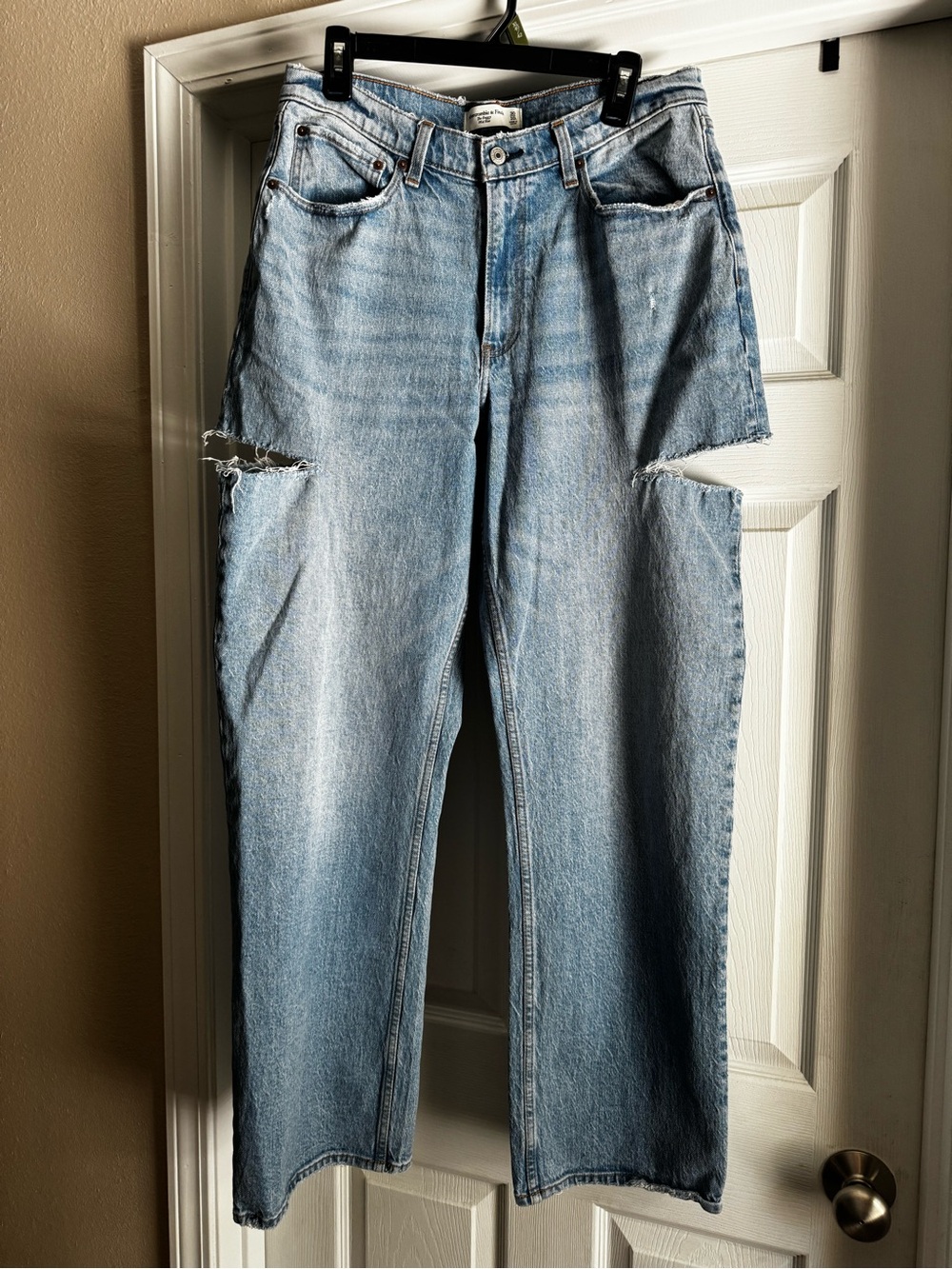 Abercrombie & Fitch Light Blue Distressed Boyfriend Jeans with Thigh Cut-Outs